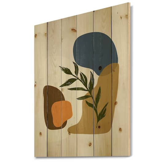 Designart - Botanical Minimalist Shapes With Green Leaf - Modern Print on Natural Pine Wood | 15" x 30" | Michaels®